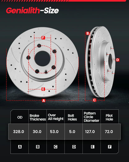 Front Brake Rotors + Ceramic Pads for Jeep Grand Cherokee Commander (2005–2010)