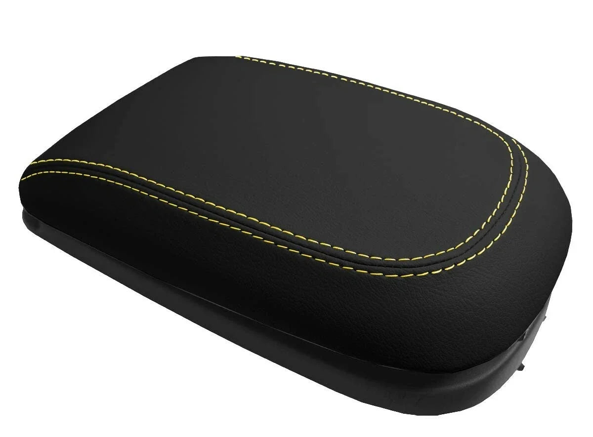 Leather Console Lid Armrest Cover for Hyundai Santa Fe (2001–2006) Yellow Stitch
