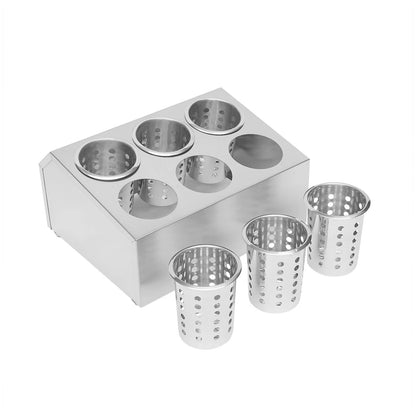 Flatware Holder for Commercial Use - Stainless Steel Cylinder, 6 Holes