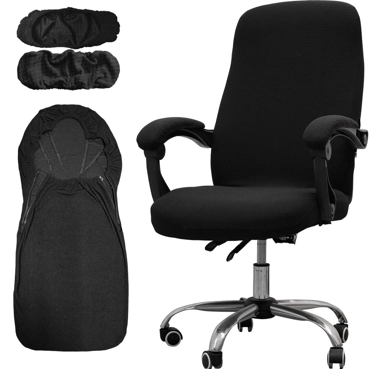 Office Chair Cover for Large Chairs with Armrest Covers - Black