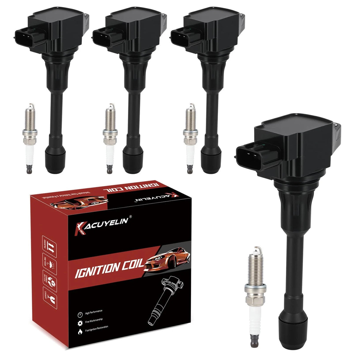 Set of 4 Ignition Coil Pack and Double Iridium Spark Plugs for