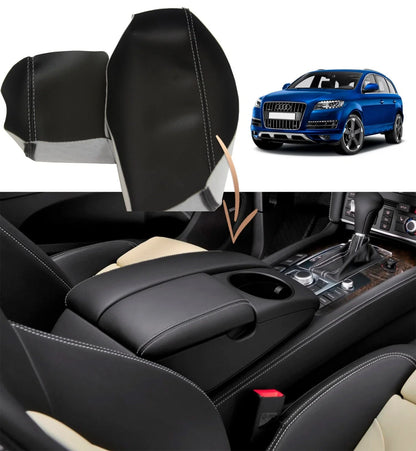 Carbon Fiber Console Lid Armrest Cover for Audi Q7 (2007–2015) Gray Stitch