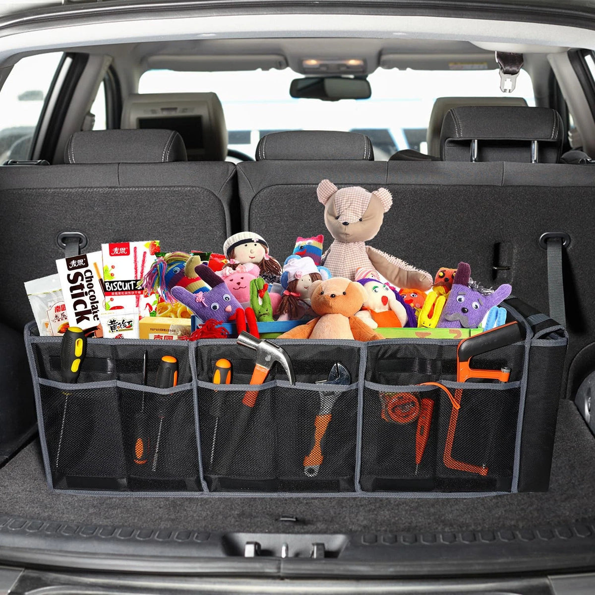 Car Trunk Organizer with Lid for SUV, Sedan, Jeep (Collapsible Storage)