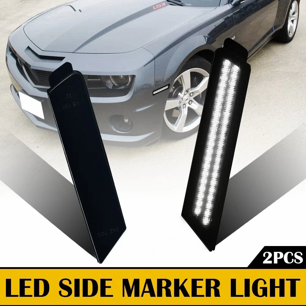 Set of 2 Smoked White LED Front Side Marker Lights for Chevrolet Camaro (2010–2015)