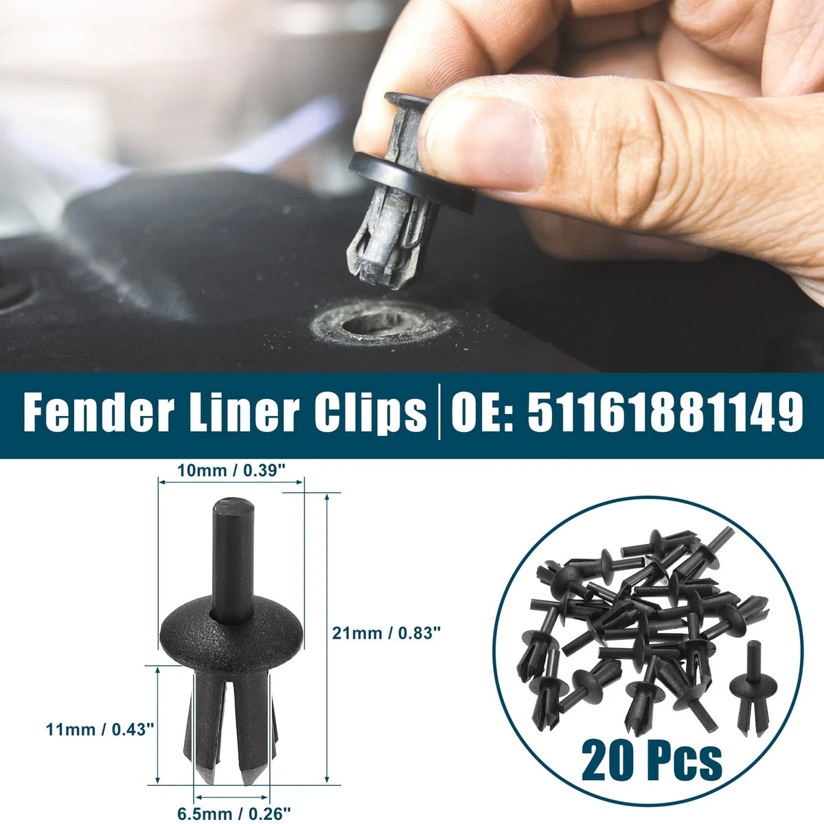 Set of 20 Fender Liner Clips for BMW 128i (No. 51161881149) Black