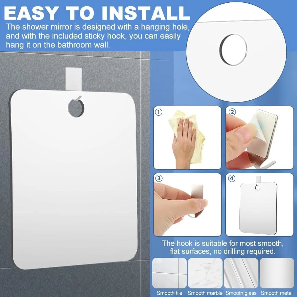 Deluxe Hanging Bathroom Shower Mirror for Wall (9.45'' x 7.87'')