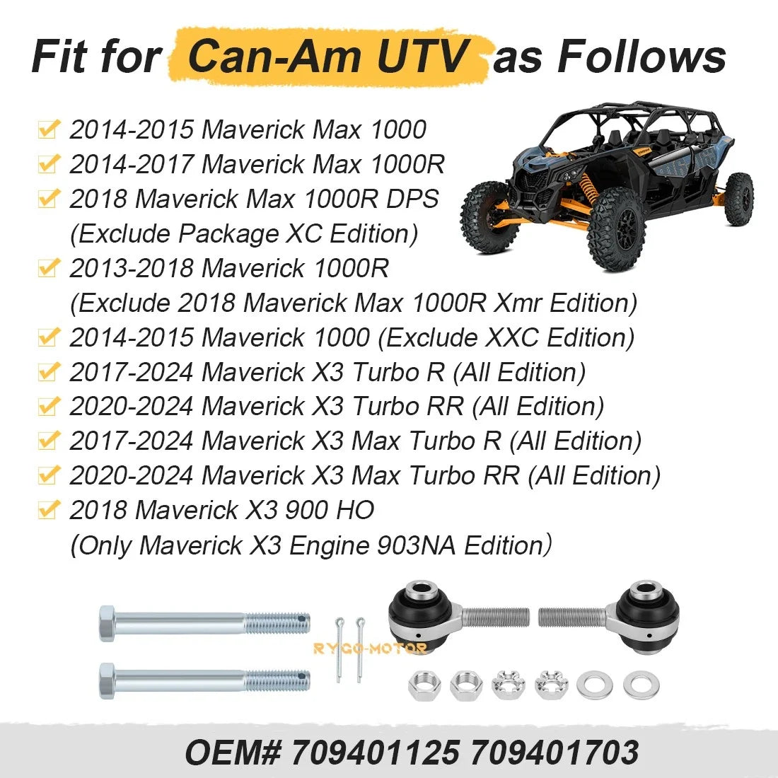 Tie Rod End Kit for Can-Am Maverick X3 R RR Turbo 1000 (2017–2023) 709401125 709401703