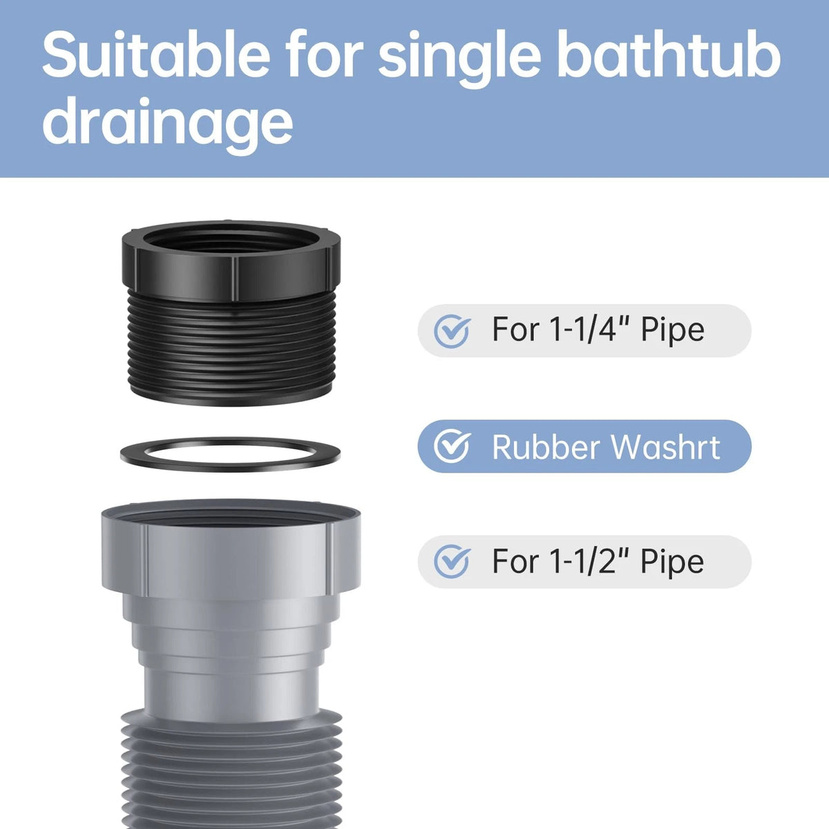 Low Profile Flexible Bathtub Shower Drain Pipe Kit 1 1/2 Inch (No Year)