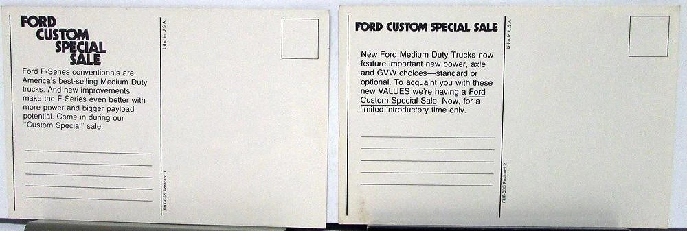 Set of 2 Postcards for Ford F Series Medium Duty Trucks (1974)
