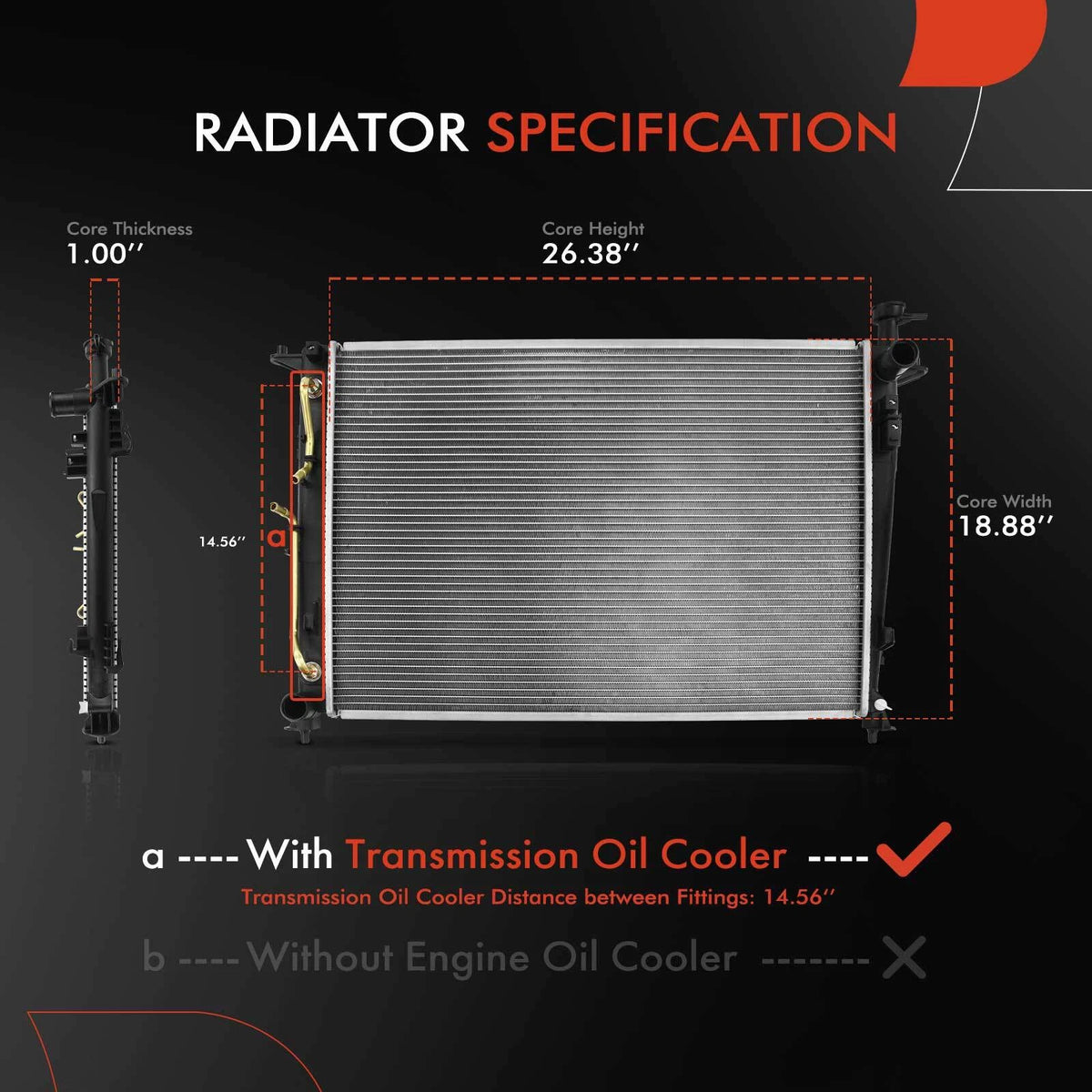A-Premium Radiator with Trans Oil Cooler for Kia Sorento (2016–2017) 25310C6770, KI3010153, CU13520