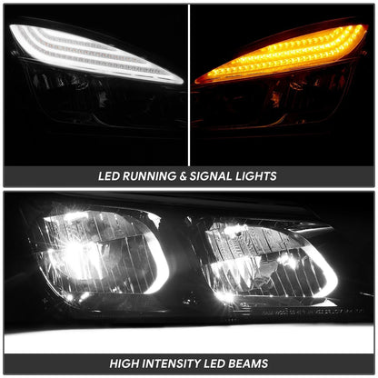 Pair of LED Headlights for Freightliner Cascadia (2018–2024) - Black Housing, Amber Corner