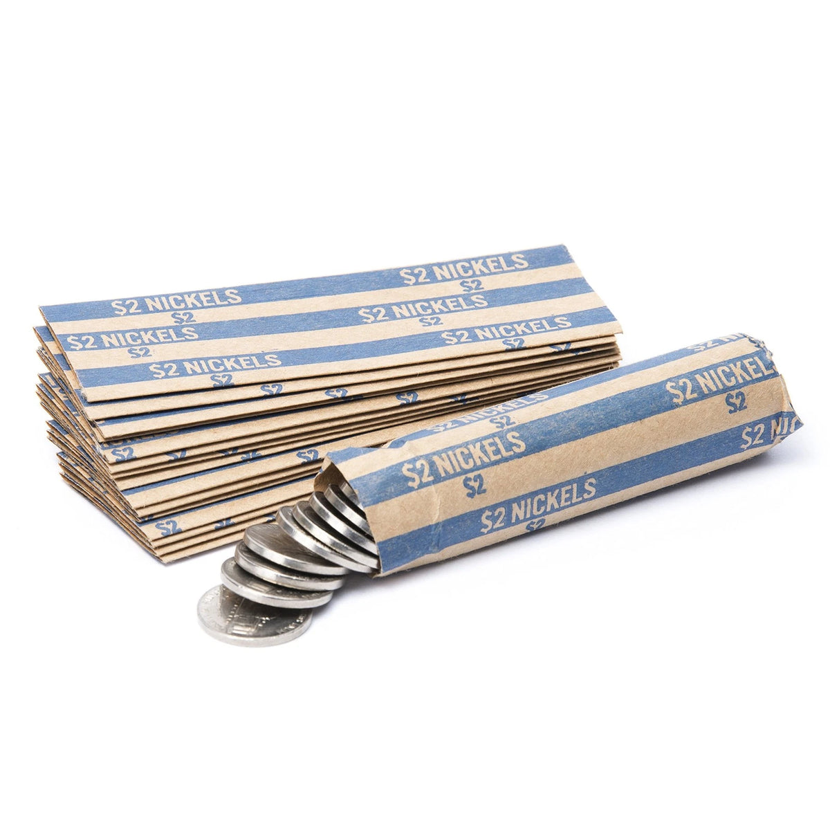Set of 100 Nickel Coin Wrappers - Flat Striped Blue