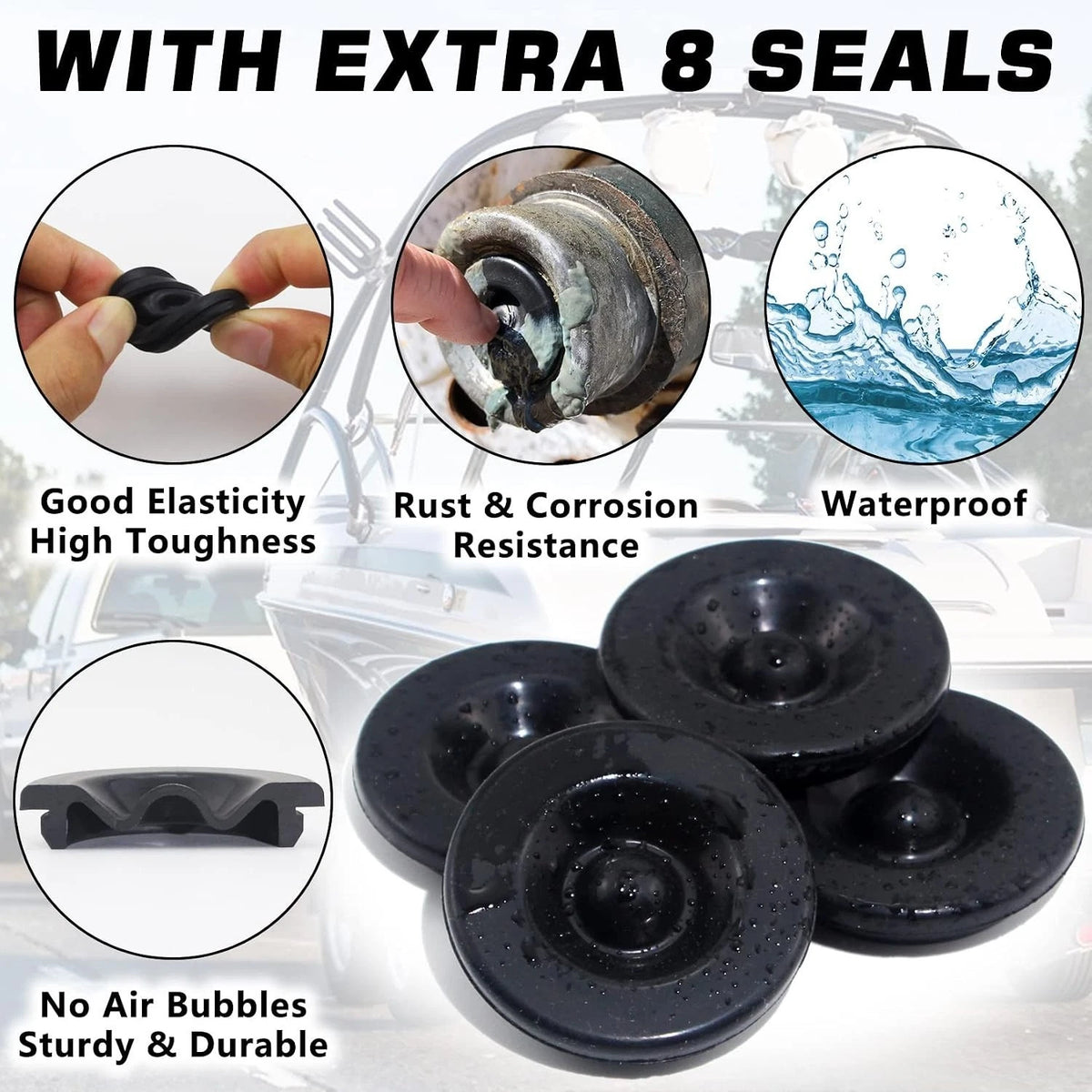 Set of 4 High-Performance 2.72" Trailer Hub Dust Caps with Rubber Plugs