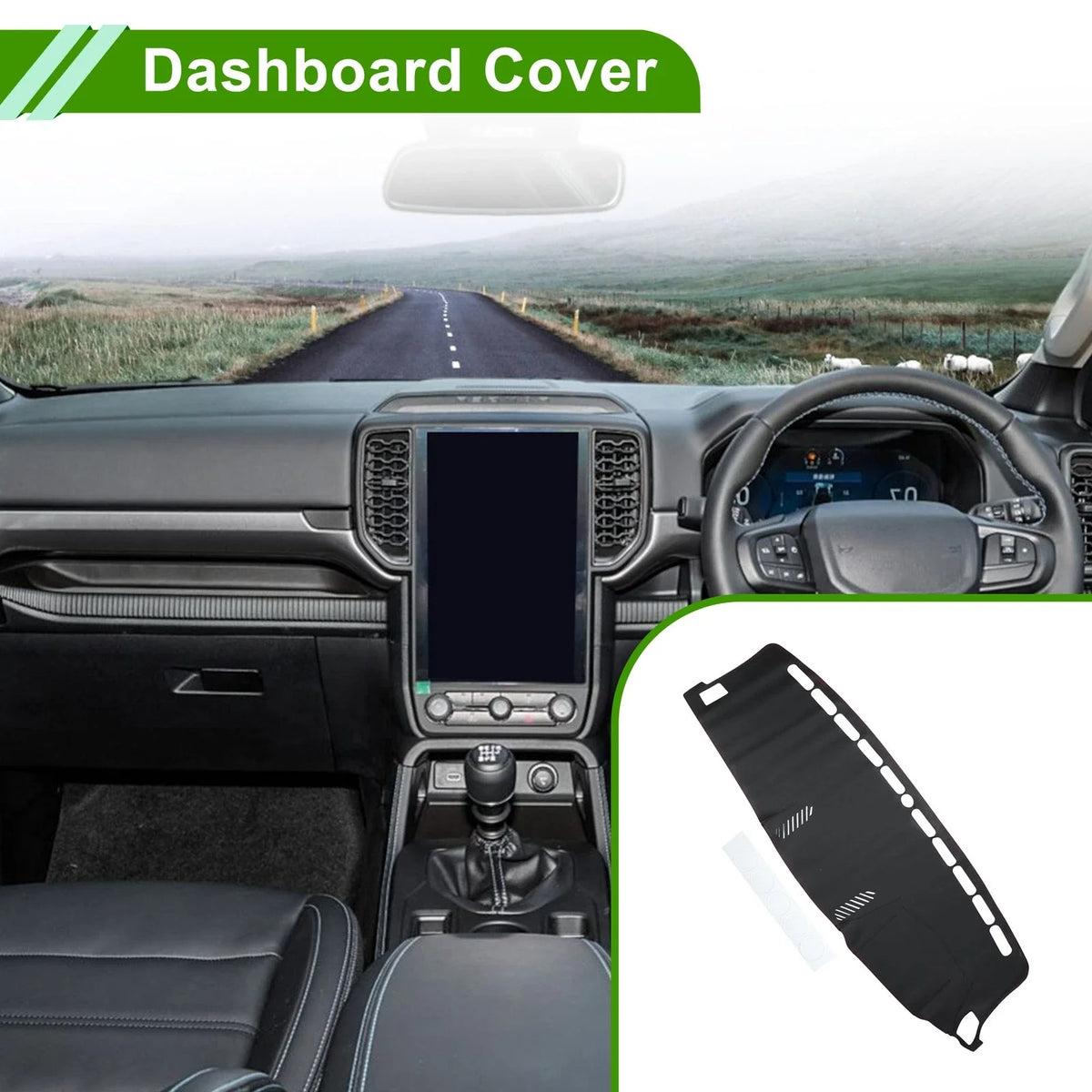Dashboard Cover for Ford Ranger (2018–2021) Dash Mat Carpet Black Red