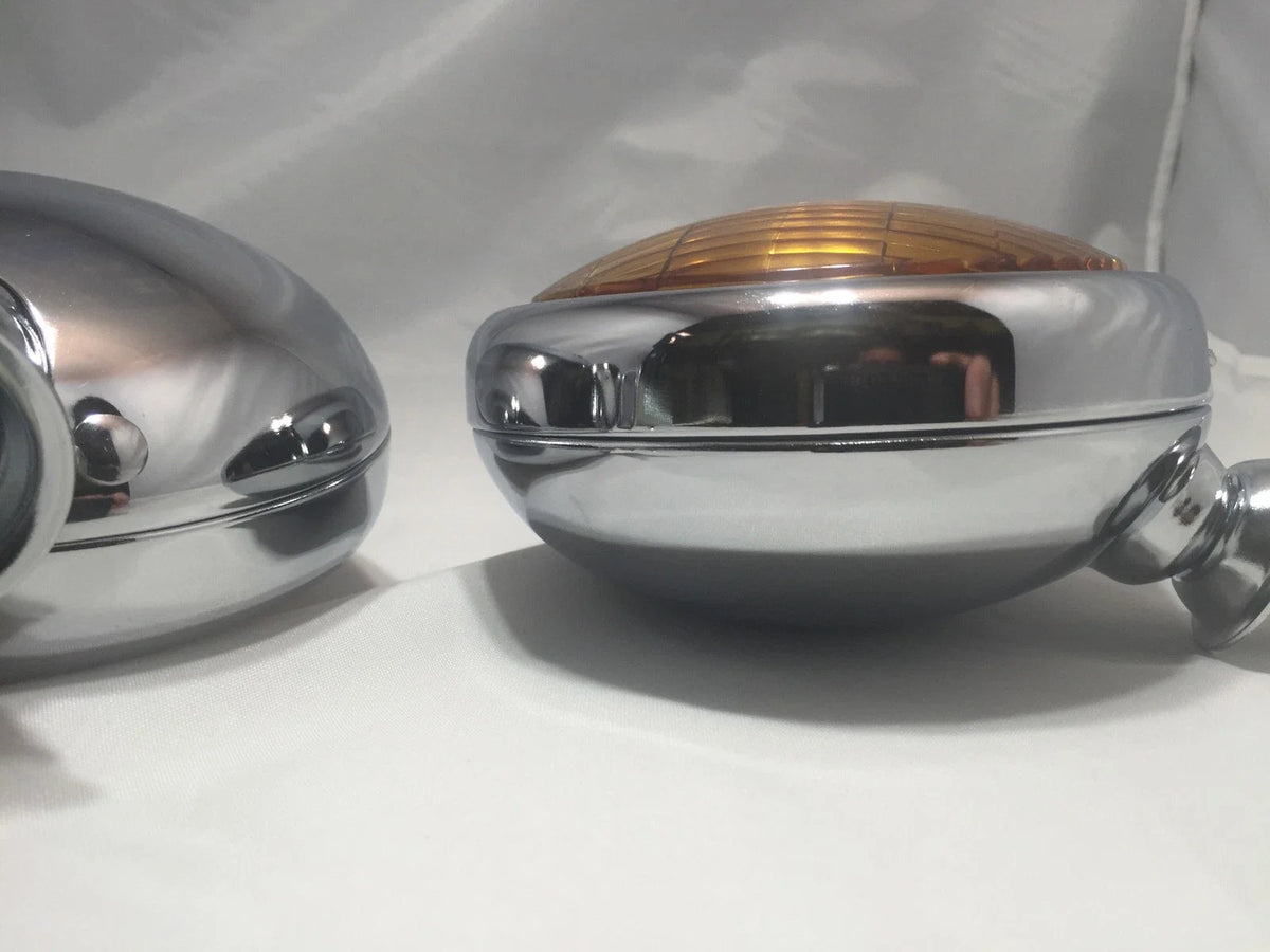 Pair 6 Volt 5 Inch Vintage Chrome Fog Lights Amber Lens for Pickup (1948–1952)