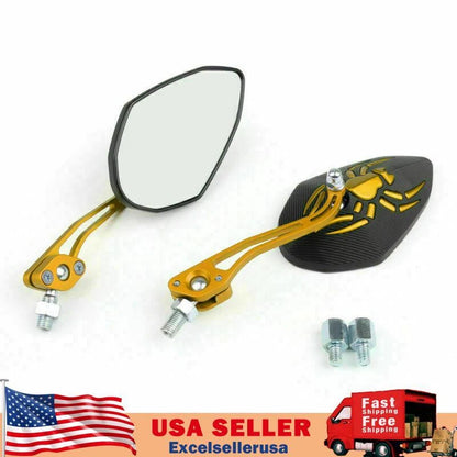 Set of 2 Universal 8mm 10mm Motorcycle Rear View Side Mirrors Gold M529-A107-Gold