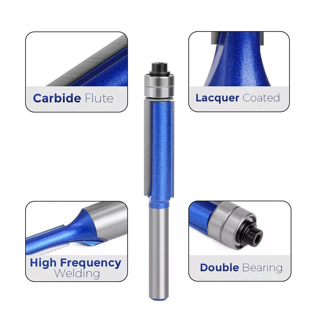 Set of 4 Straight Flush Trim Router Bits for Woodworking