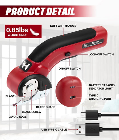 Cordless Electric Scissors with 4V 2000mAh Battery & Safety Lock
