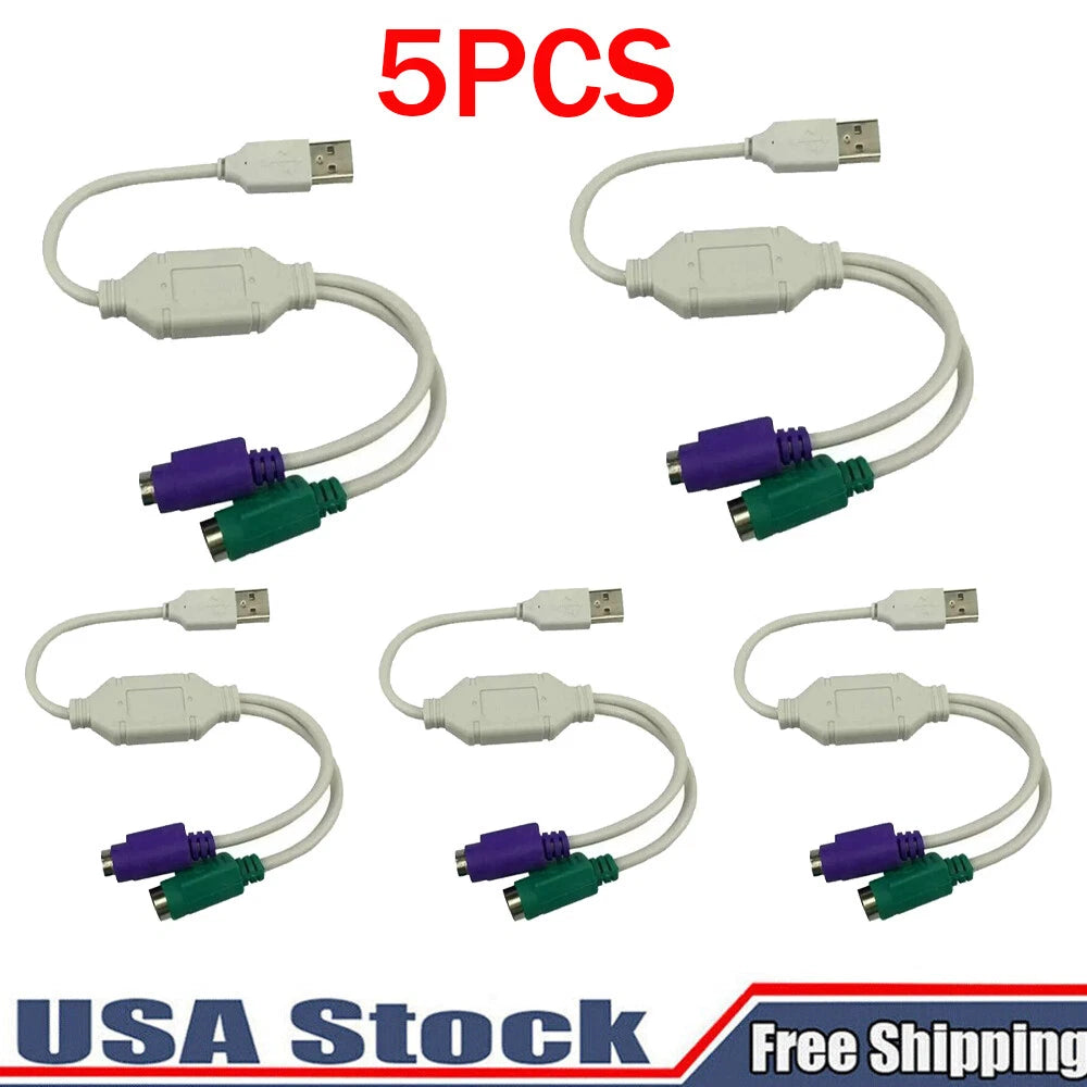 5Pcs Dual PS2 Female to USB Male Converter Adapter Cable for Mouse Keyboard