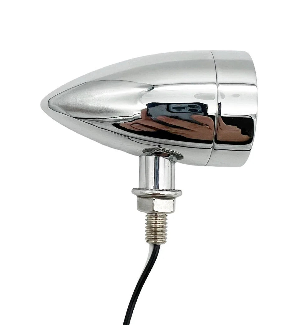 Mini Bullet LED Amber Chrome Light for Motorcycle Hot Rod Truck (Universal)