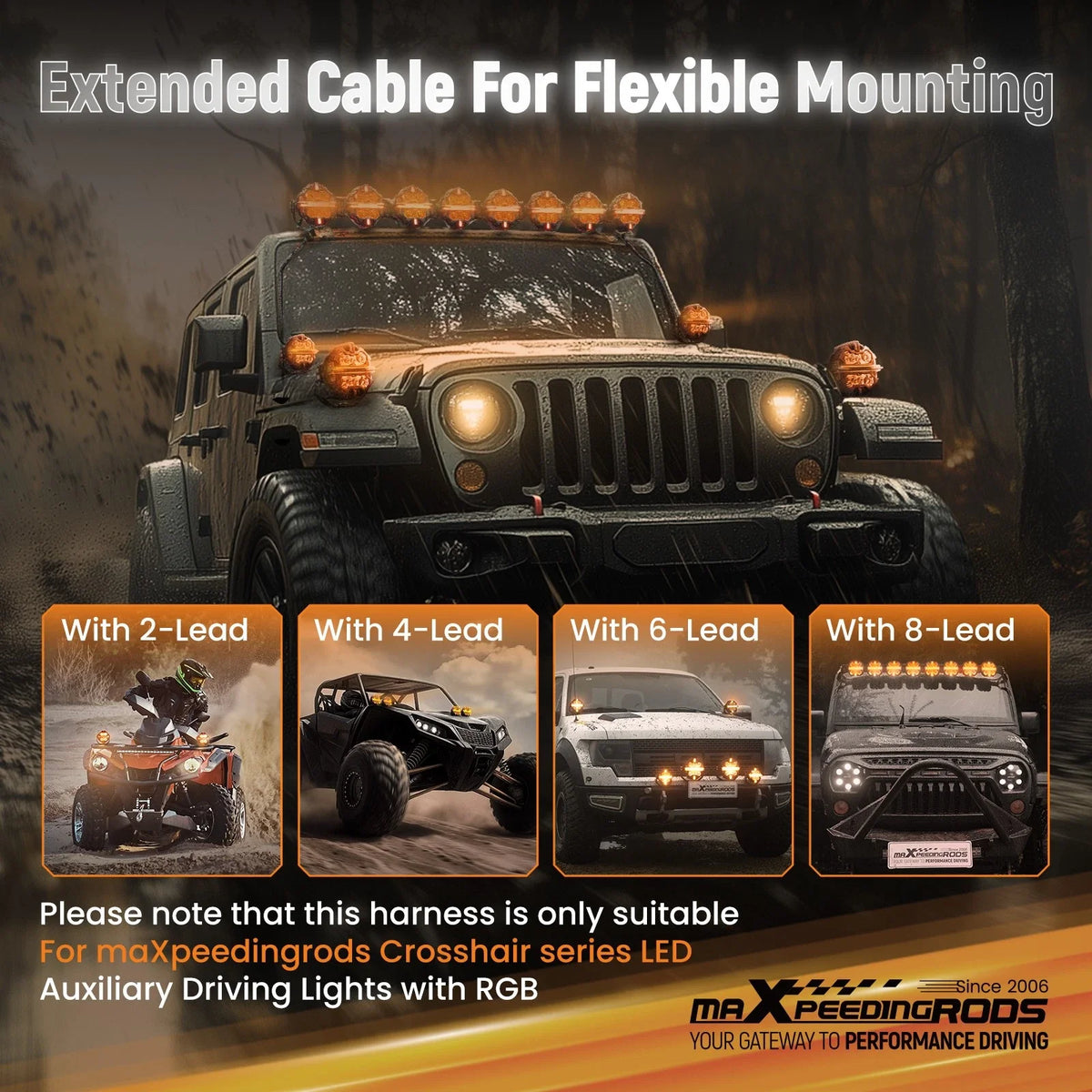 RGB LED Wiring Harness for maXpeedingrods Crosshair 7" 5" 3.5" Lights (3M)