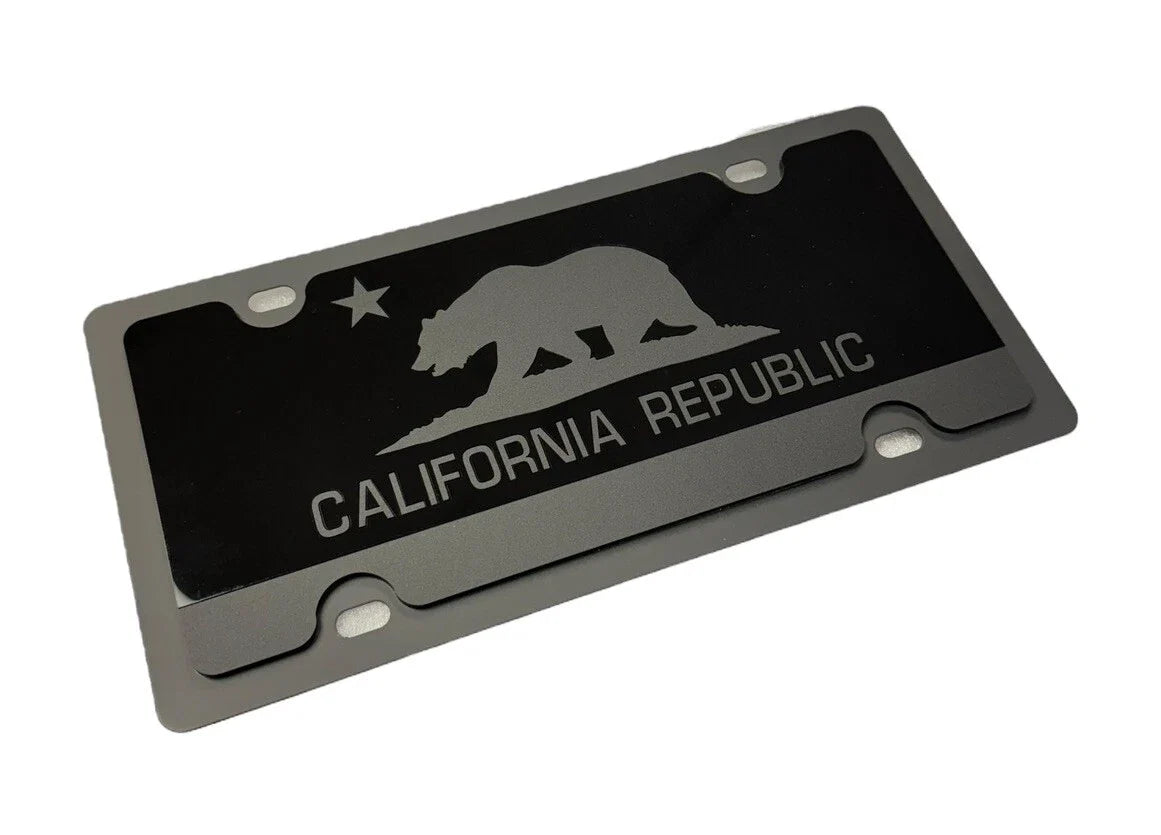 License Plate Cover Premium Blacked Out California Flag for Most Cars (Universal)
