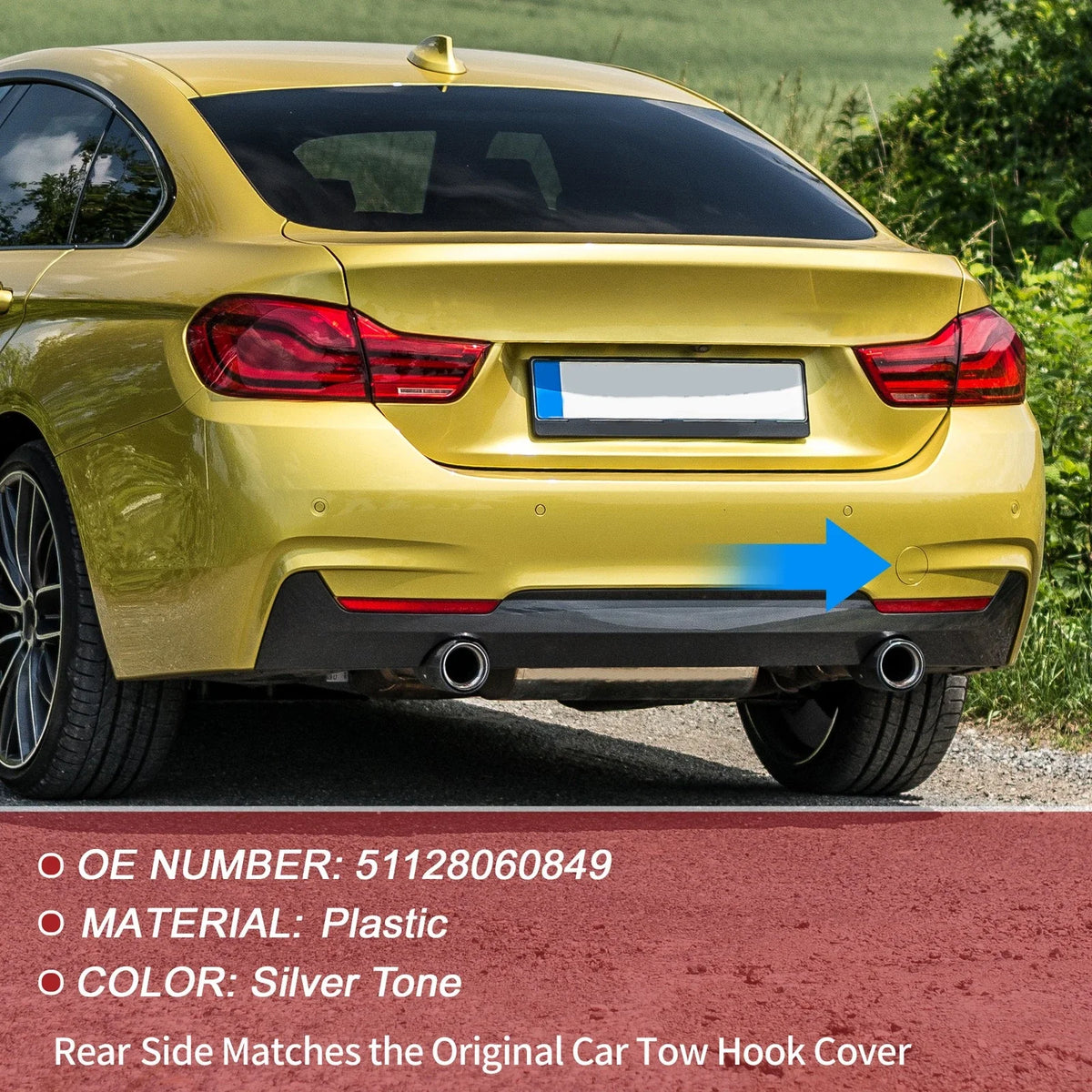 Rear Car Bumper Tow Hook Cover for BMW 428i (2014-2016) Silver Tone