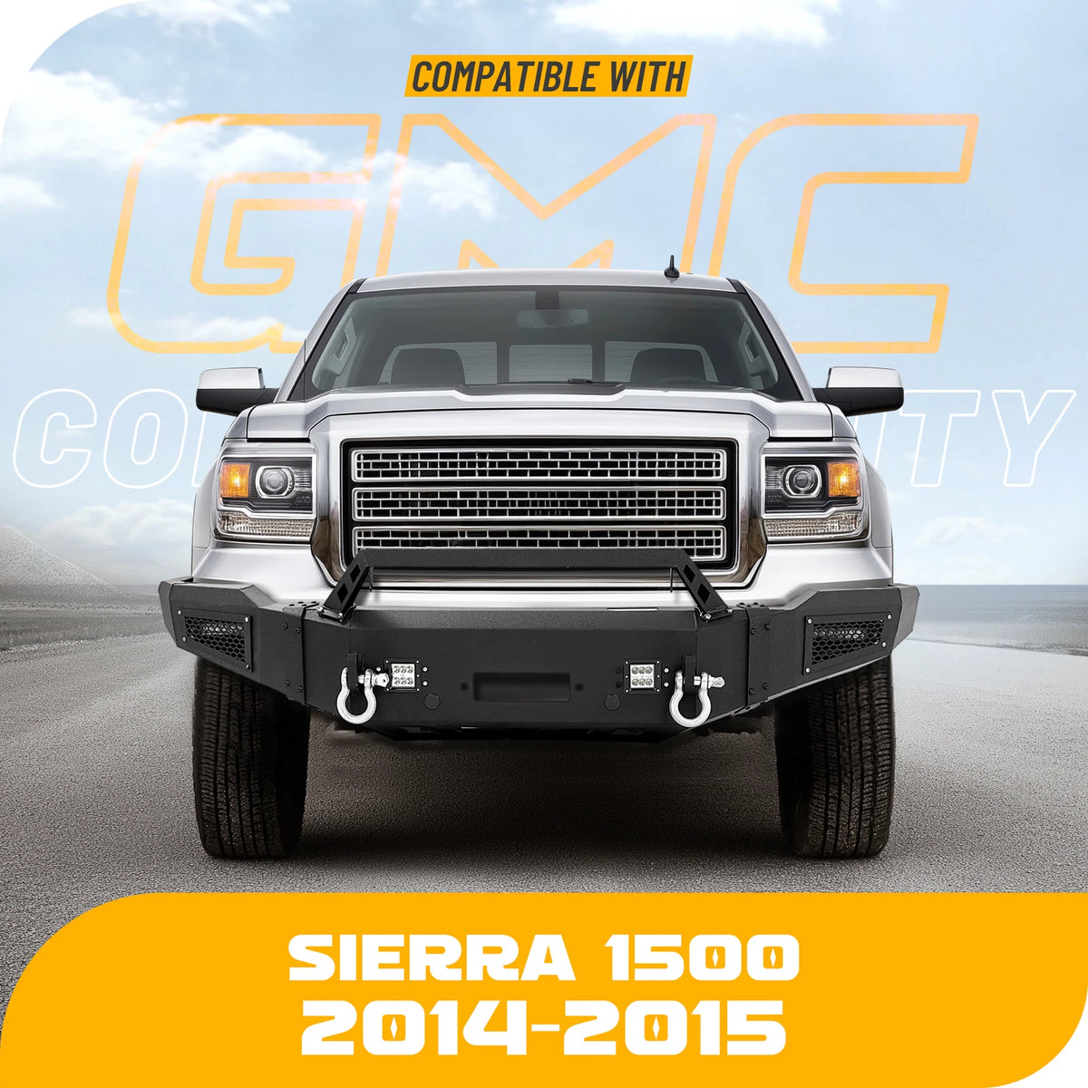 Steel Front Bumper with Winch Plate & LED Lights for GMC Sierra 1500 (2014–2015) CON-A000000574