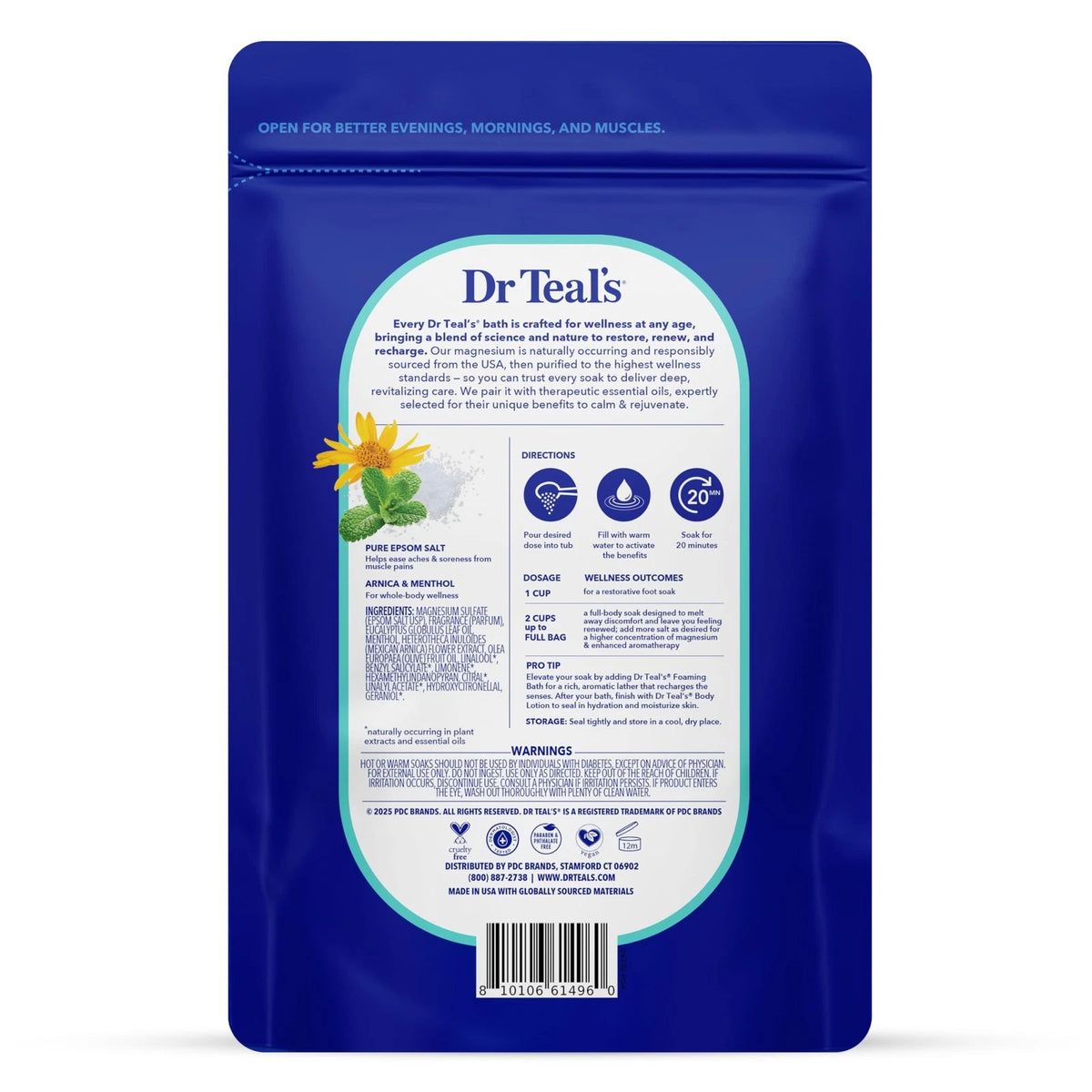 Dr Teal's Epsom Salt Magnesium Soak, Arnica Body Relief with Menthol (3 Pack)
