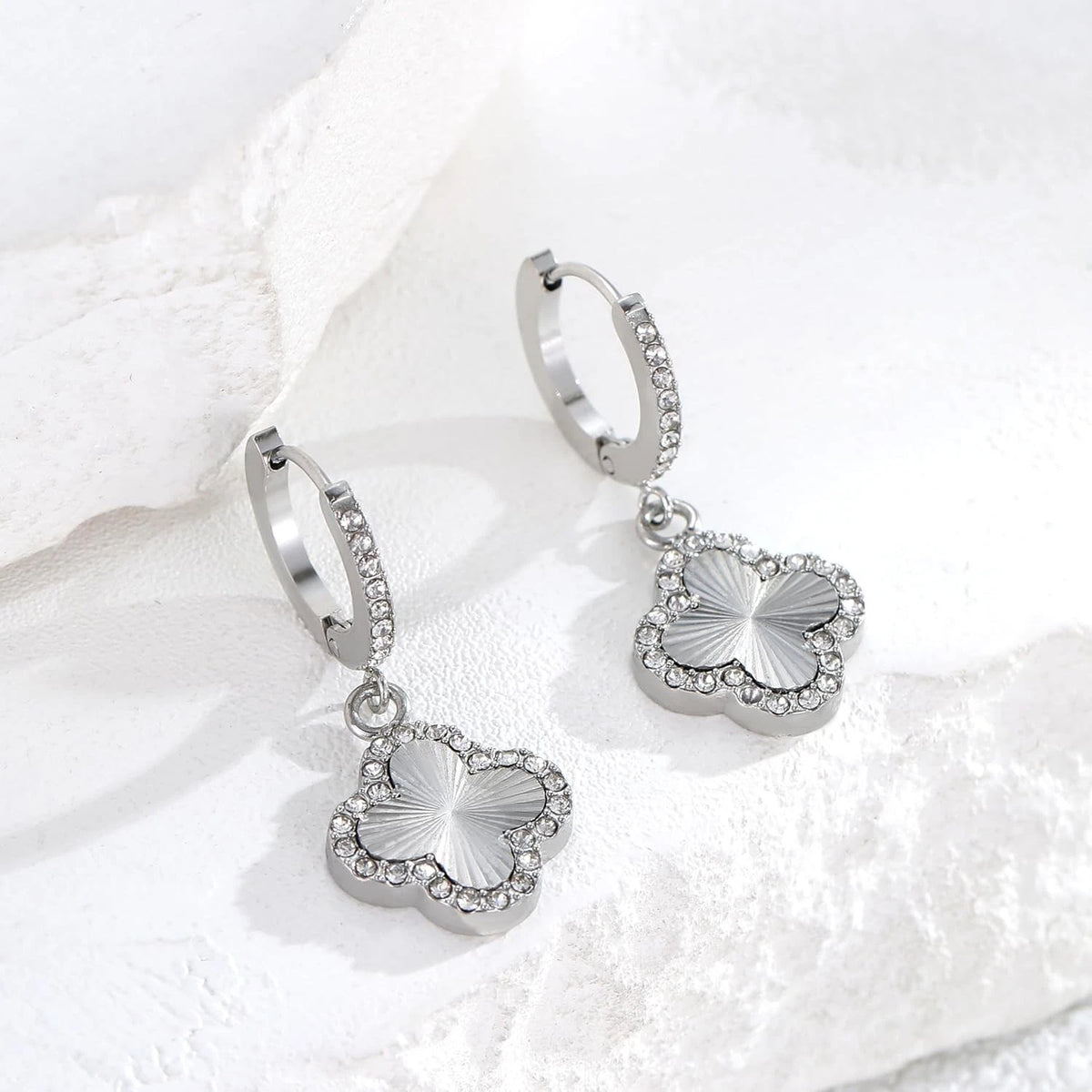 Clover Earrings for Women 18K Gold Plated Four Leaf Hoop