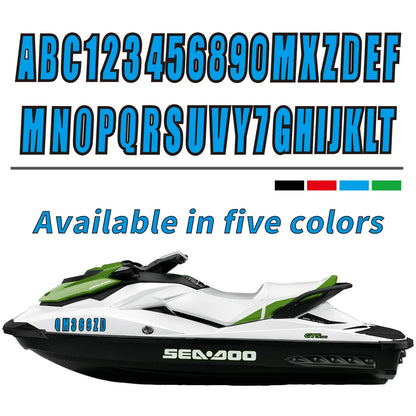 Set of 4 Blue Decal Stickers A-Z & 0-9 for Boat Numbers 3"