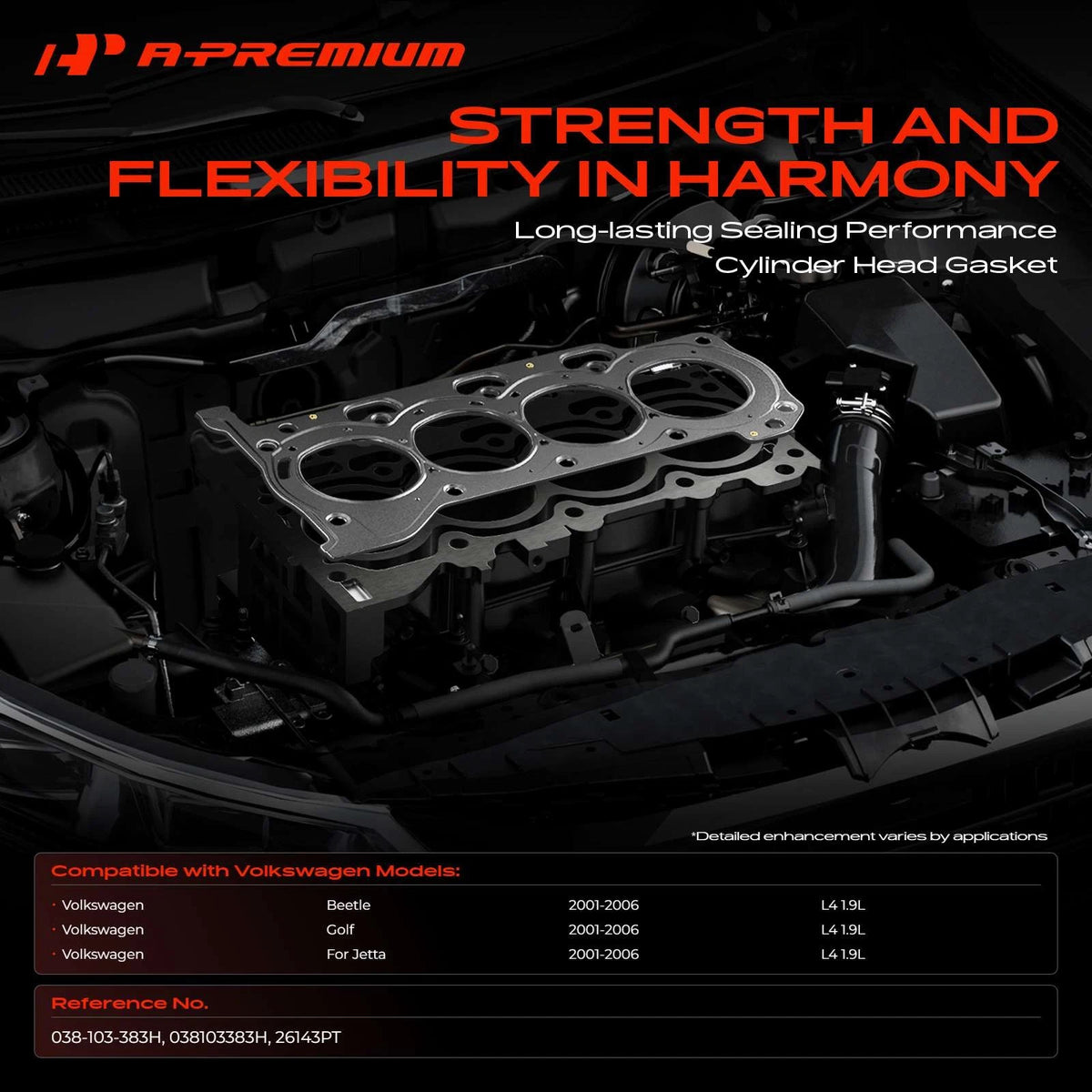 Engine Cylinder Head Gasket for Volkswagen Jetta Golf Beetle (2001–2006) 038-103-383H, 038103383H