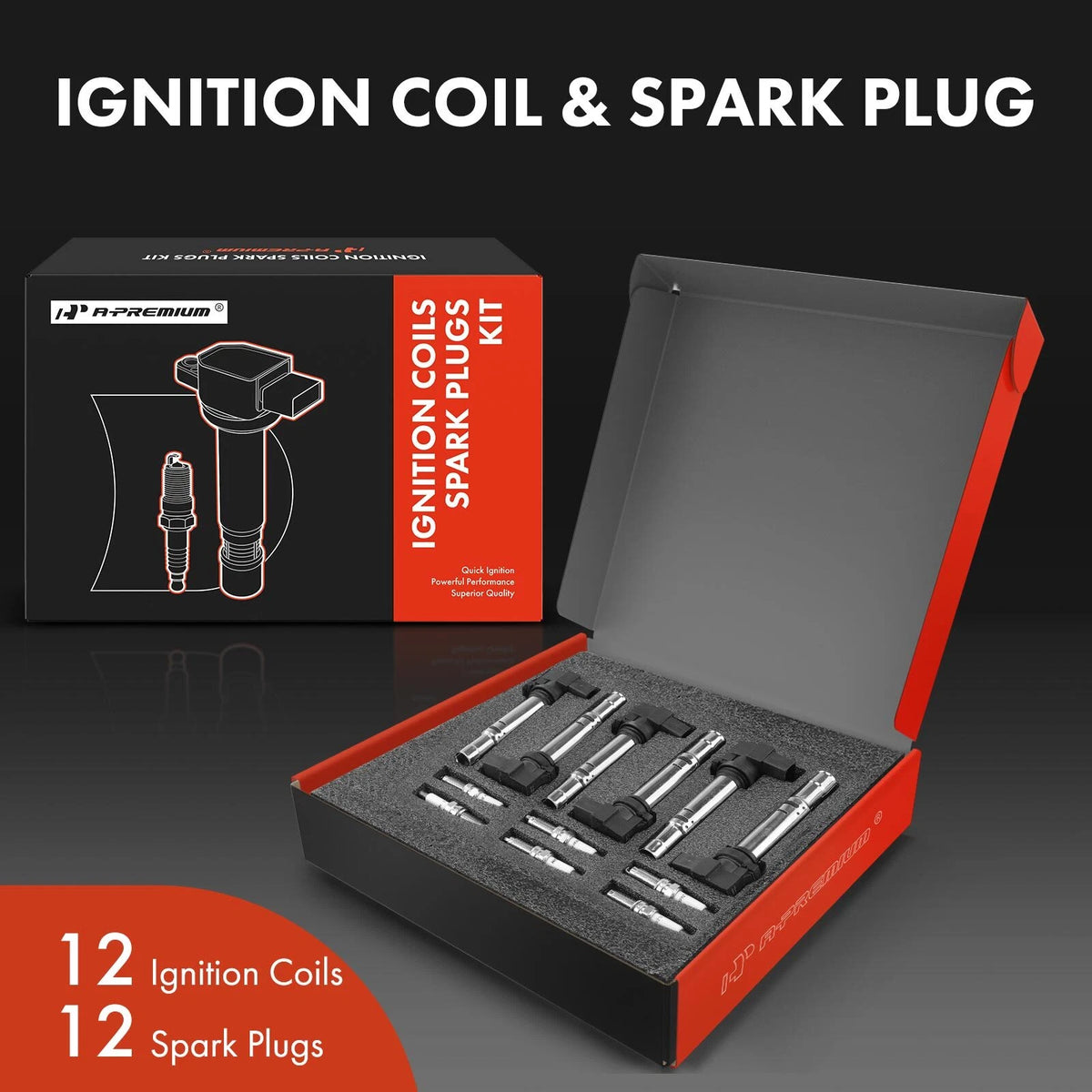 Set of 12 Ignition Coils & Iridium Spark Plugs for Audi A8 Quattro (2012–2016) - 07P905715, UF-662, UF662