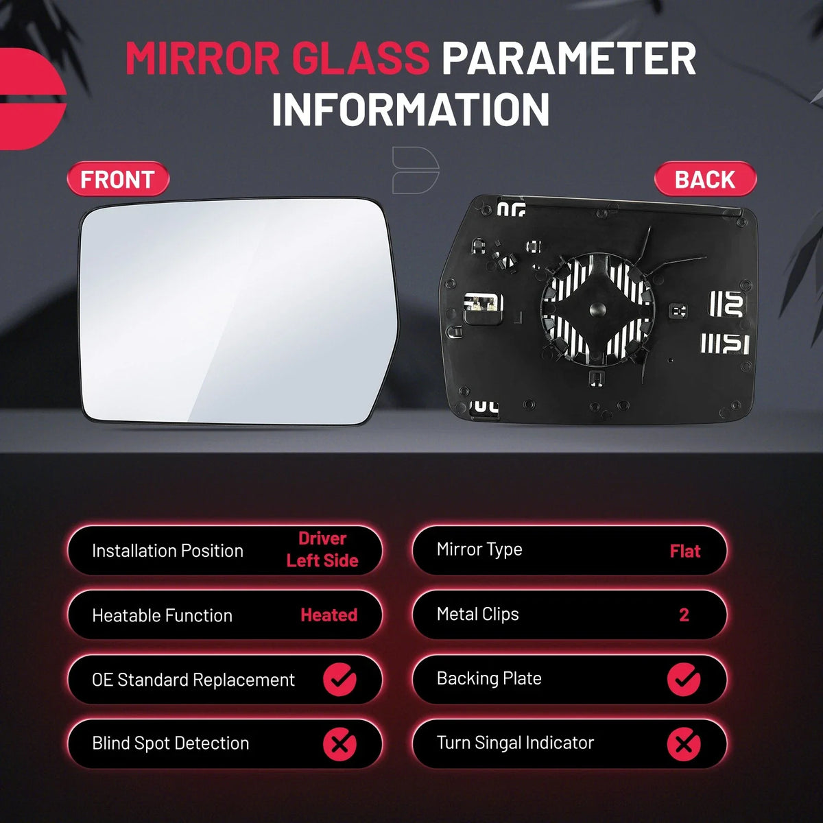 Driver Side Heated Mirror Glass for Ford F150 (2004–2014), Mark LT (2006–2008)