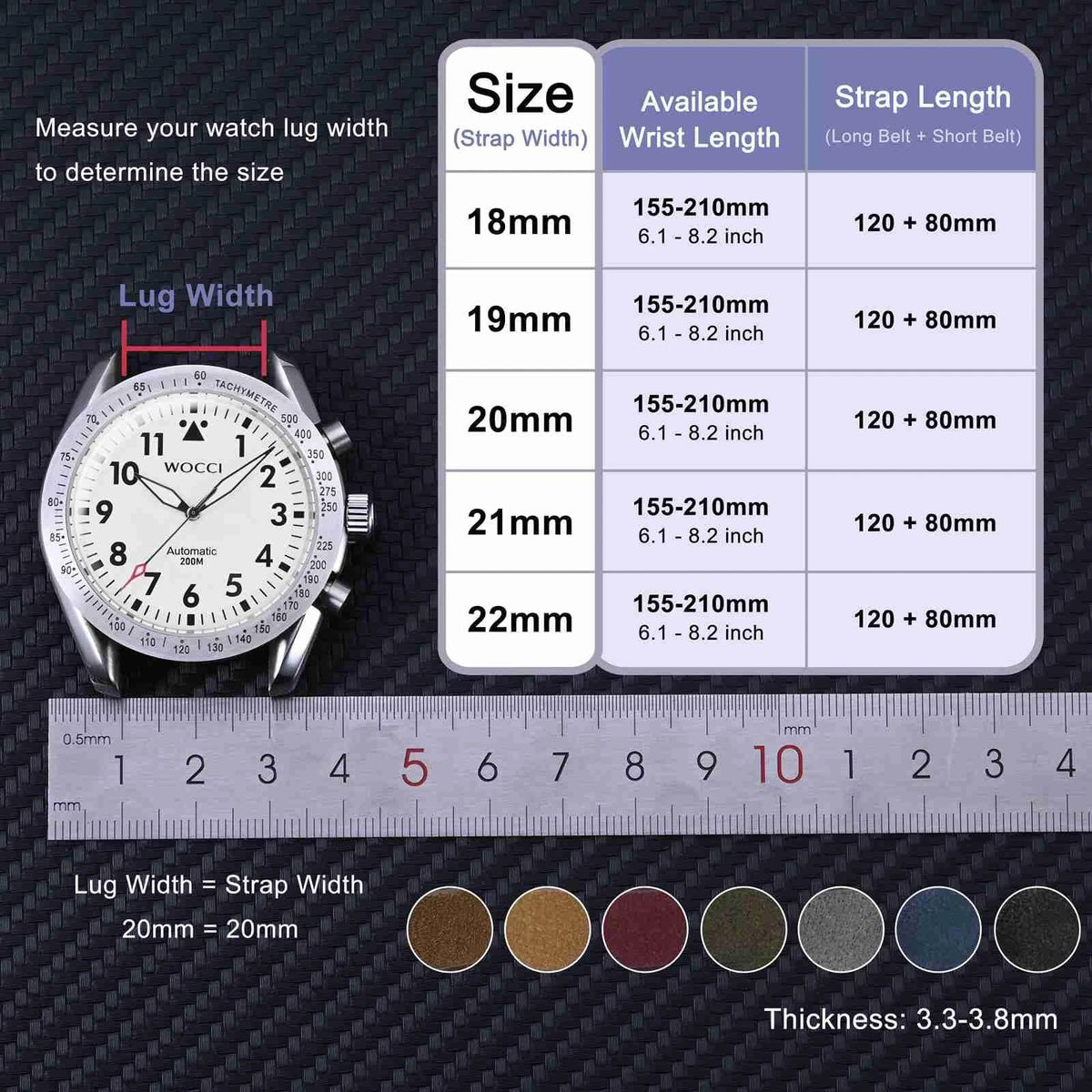 18mm Retro Leather Watch Band for Men - Army Green (Gold Buckle)