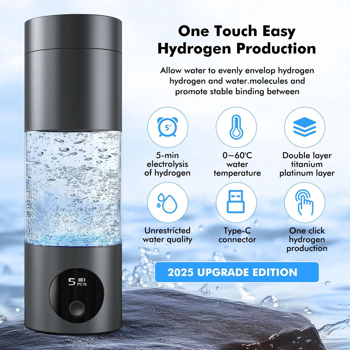 Hydrogen Water Bottle for Universal Use (Up to 6000 PPB)
