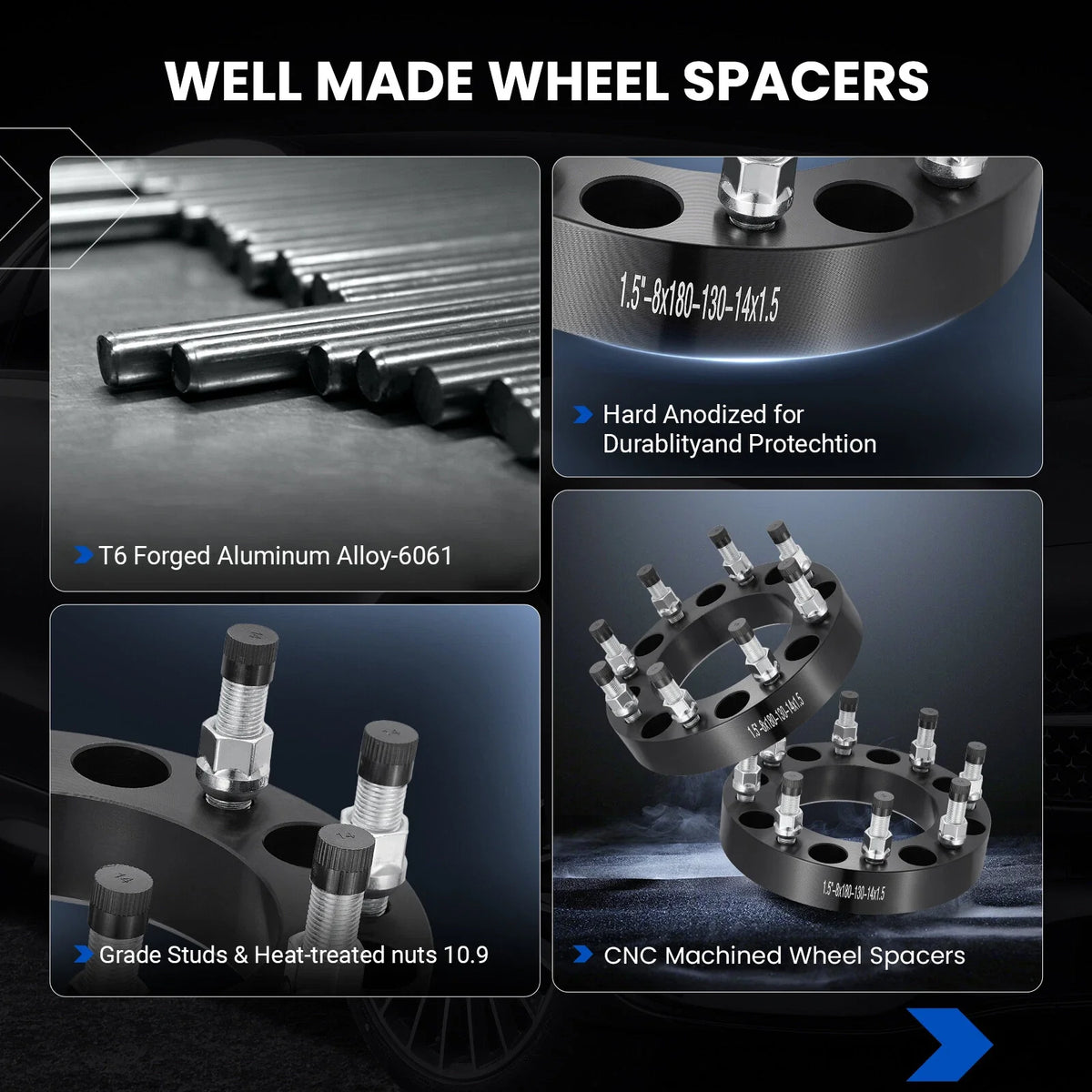 4pc 1.5 in 8x180 Wheel Spacers for GMC Sierra Chevy Silverado 2500 HD (2001–2010)