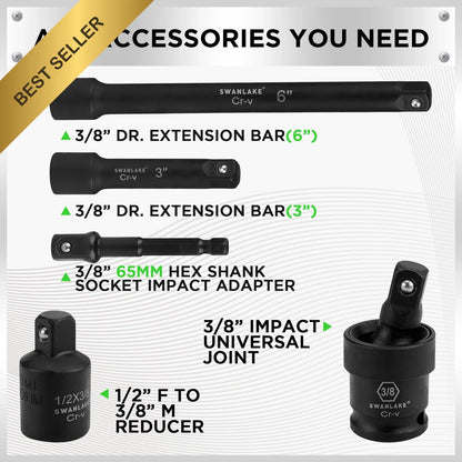 50 Piece Impact Socket Set for SAE Metric Vehicles (3/8 Drive, 6 Point)
