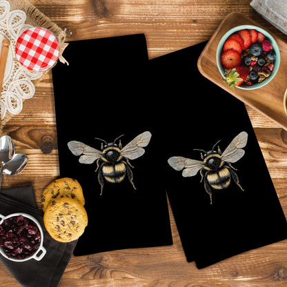 Set of 2 Moody Bumble Bee Kitchen Towels for Home Decor