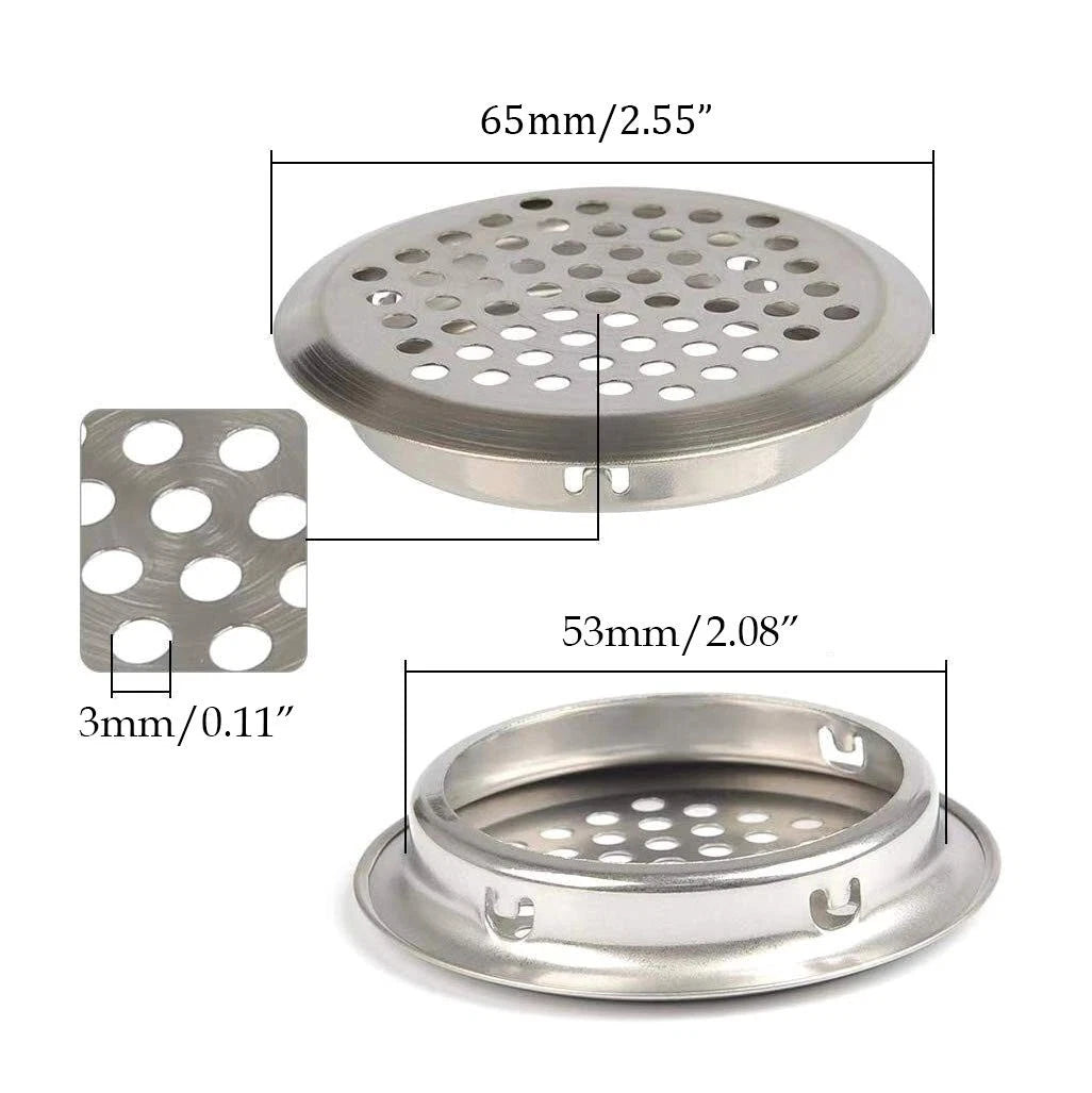 50Pcs 53mm Circular Air Vents for Soffit Vent, Stainless Steel, Silver