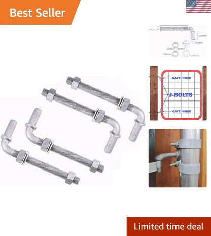 Set of 4 Adjustable 6" J-Bolt Hinges with 5/8" Hinge Pin for Gates