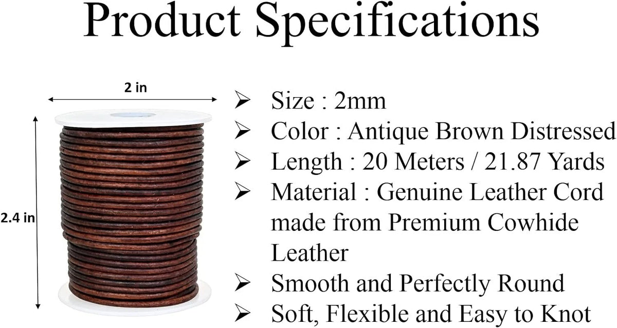2mm Genuine Leather Cord Round Antique Brown for Jewelry Making