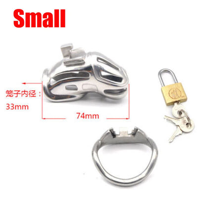 Stainless Steel Male Chastity Cage Lock Belt Device - 2 Sizes