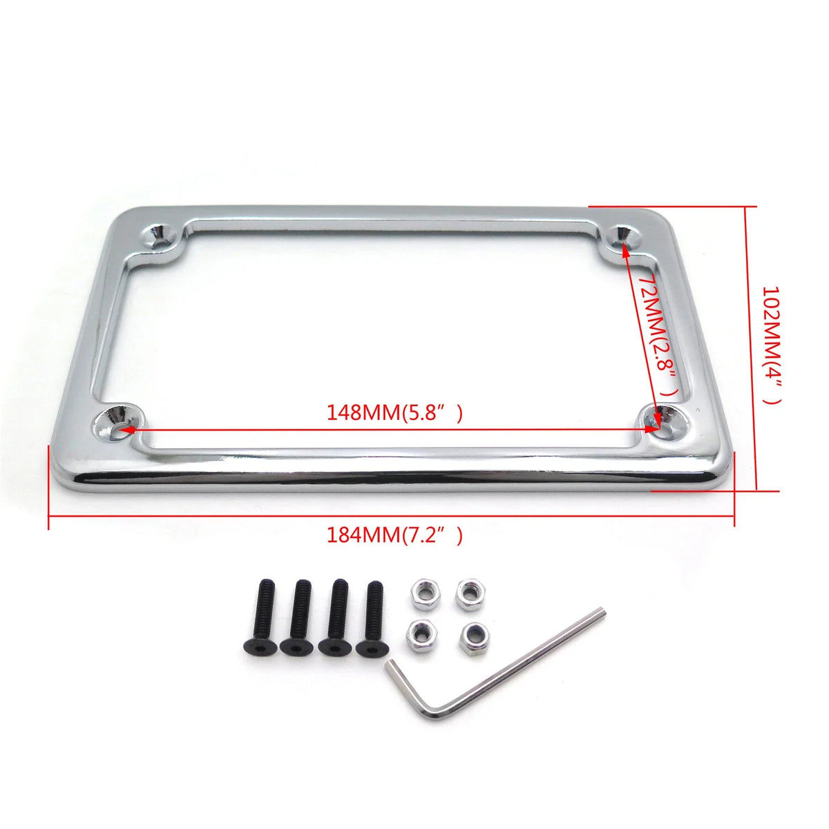 Chrome Flat License Plate Frame for Honda Suzuki Yamaha Kawasaki Harley (7" x 4")