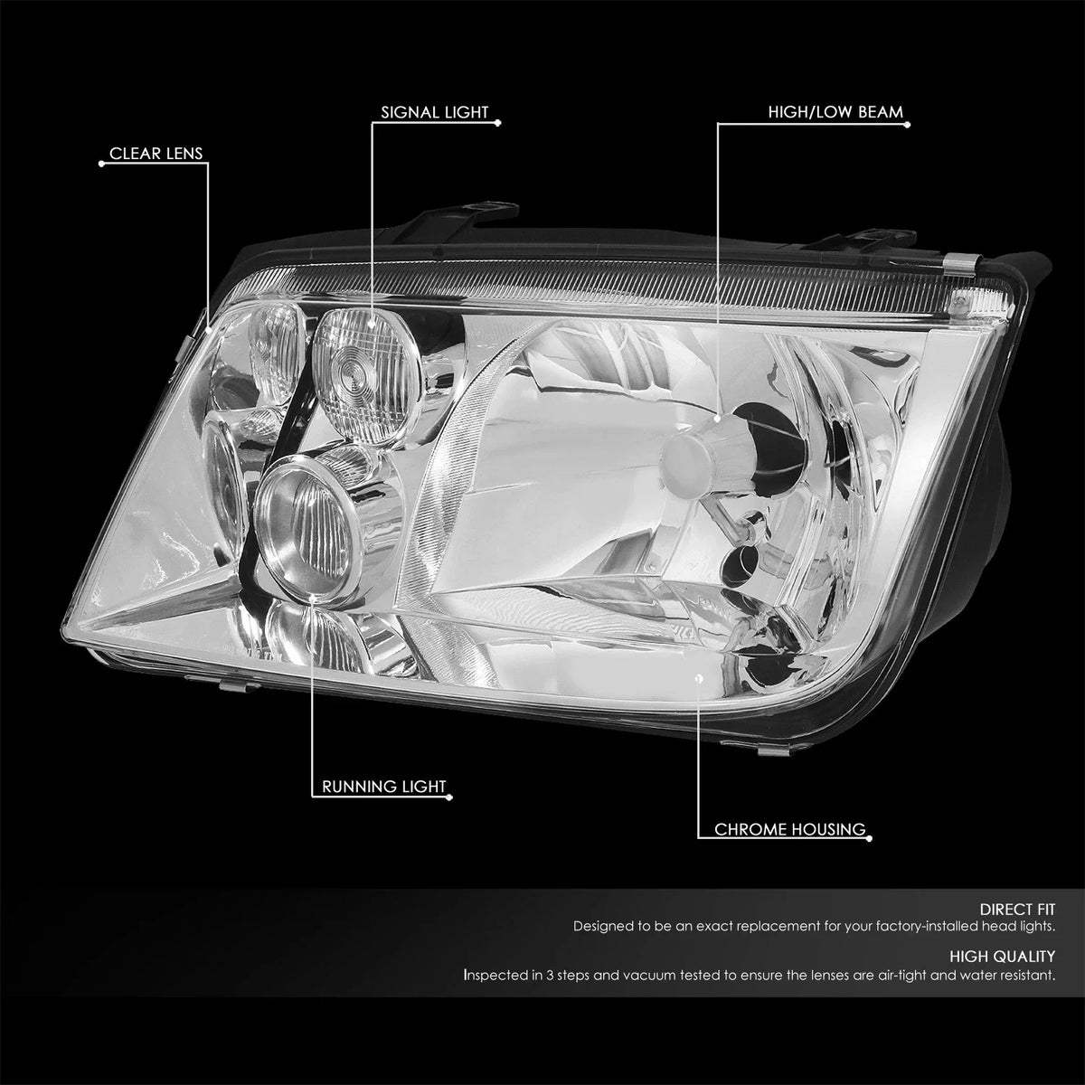 Chrome Housing Headlight & Smoked LED Fog Light Kit for Jetta/Bora (1999–2004)