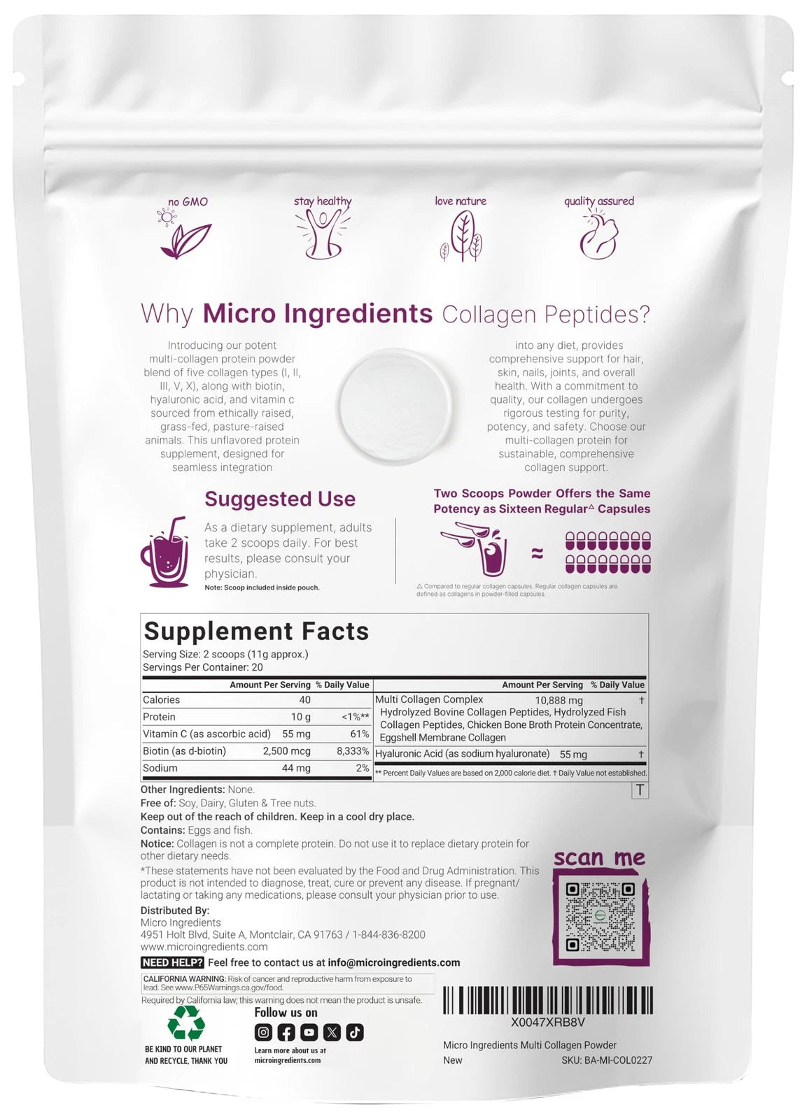 Micro Ingredients Multi Collagen Peptides Powder 8oz (Pack of 1)