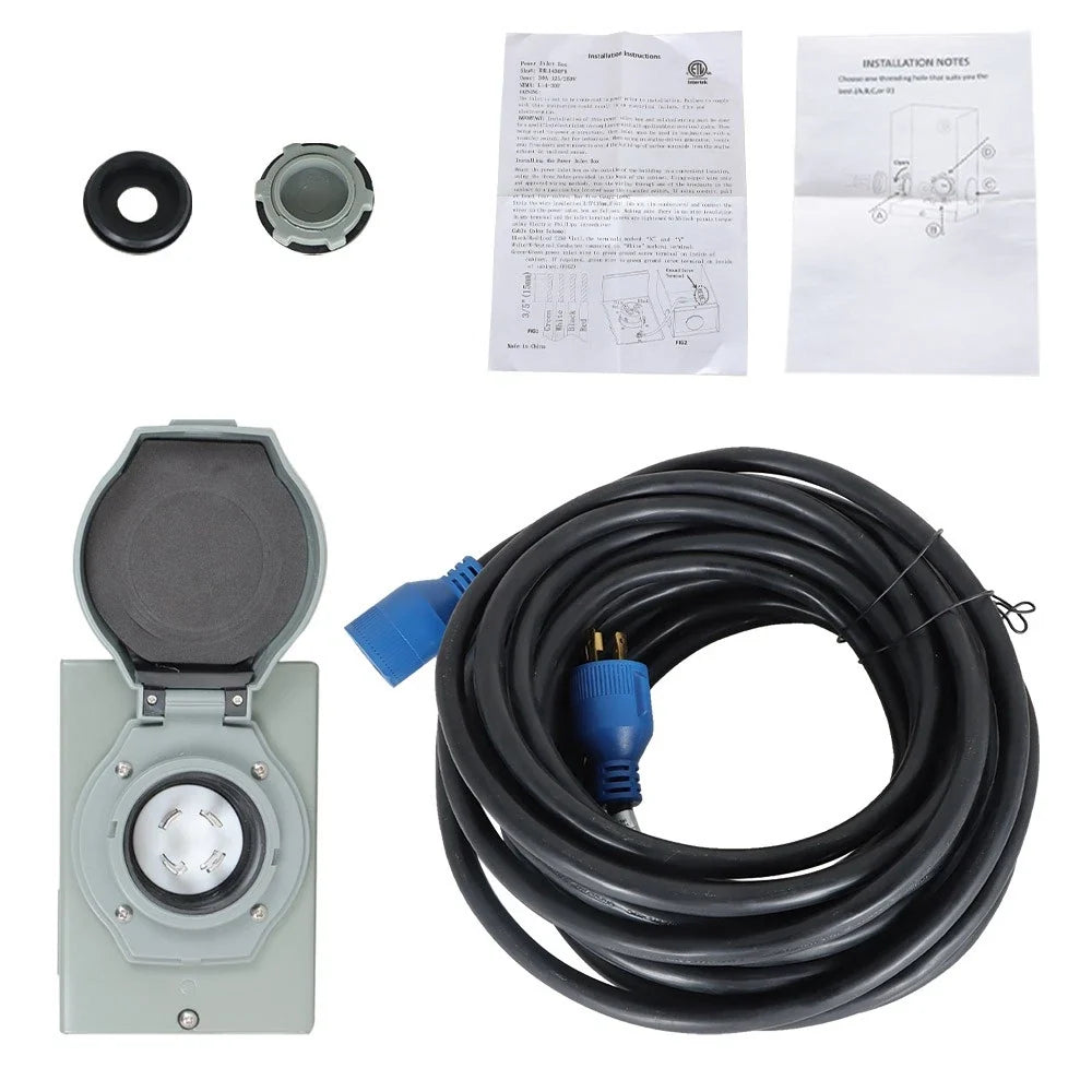 30 Amp Generator Extension Power Cord for NEMA L14-30 (25/50/75/100 Ft)