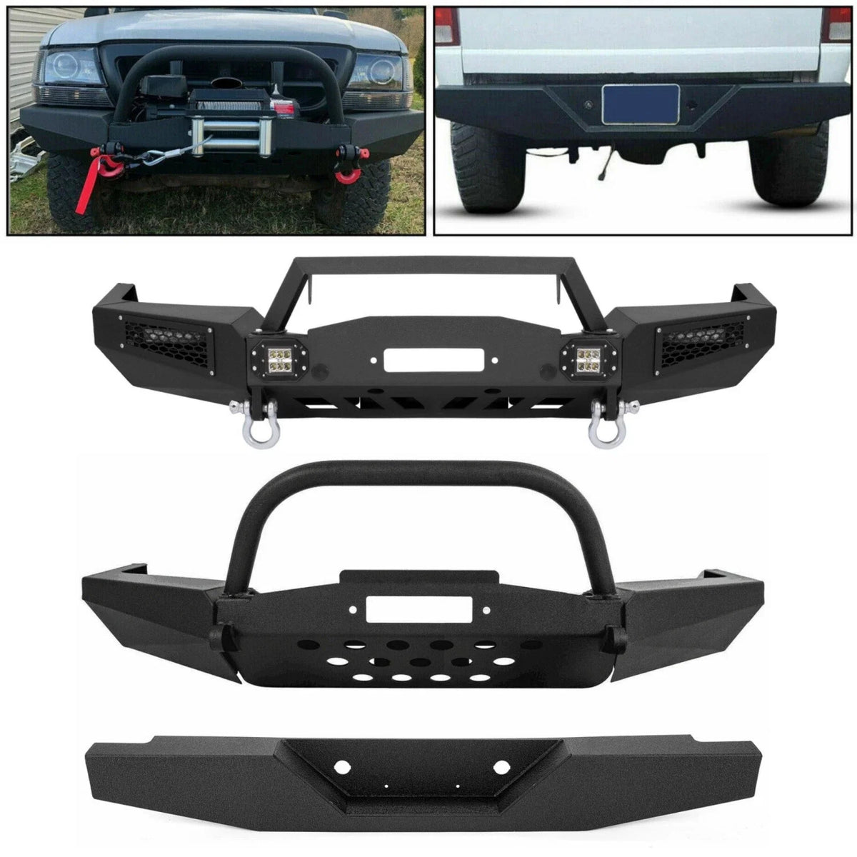 Front Winch Bumper with Bull Bar & Rear Bumper for Ford Ranger (1993–2011)