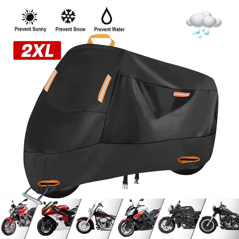 2X Waterproof Heavy Duty Motorcycle Cover for Winter Outside Storage