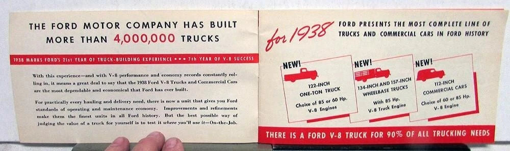 Complete Line Trucks & Commercial Cars Sales Brochure for 1938 Ford